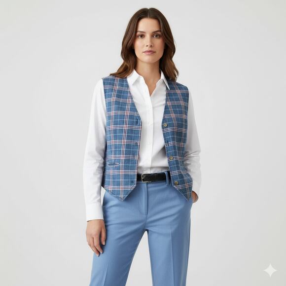 other Jackets & Blazers - VTG 90s Button Vest Plaid chambray Denim Y2K boho Size-XL